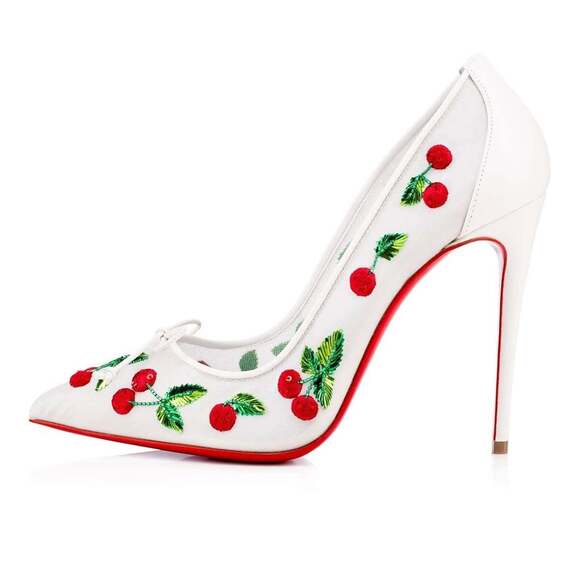 Christian Louboutin Cherrypump 100 White Red Cherry Bridal Shoe Pump Heel 39.5 - Picture 1 of 12